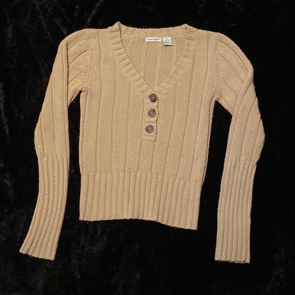 Energie 3 Button Beige Sweater